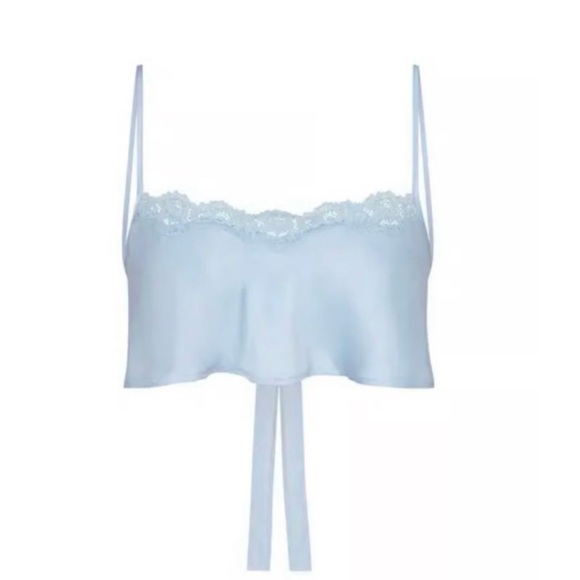 SKIMS Bridal Silk Cropped Top Glacier Blue Tie Back L Excellent - Picture 4 of 9